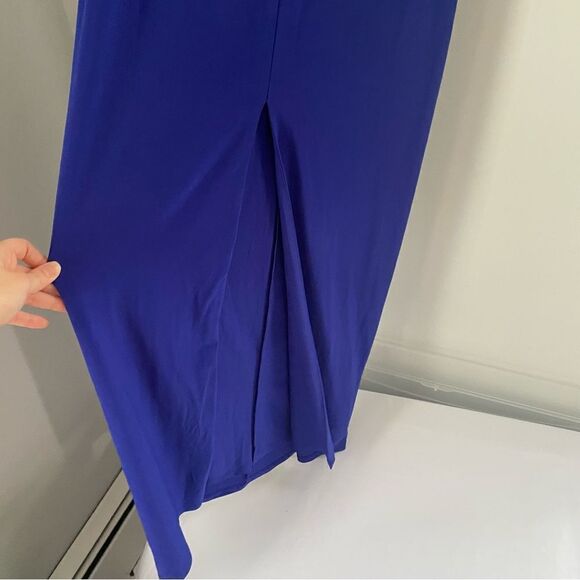 Lauren Ralph Lauren Ruched Sleeveless V Neck Blue Gown size 2 - Picture 4 of 6